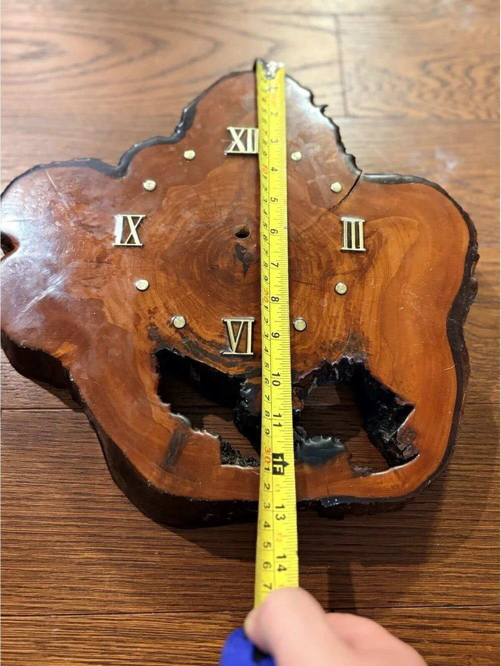 Vintage Wood Slab Live Edge Lacquer MCM Retro Wall Clock 13